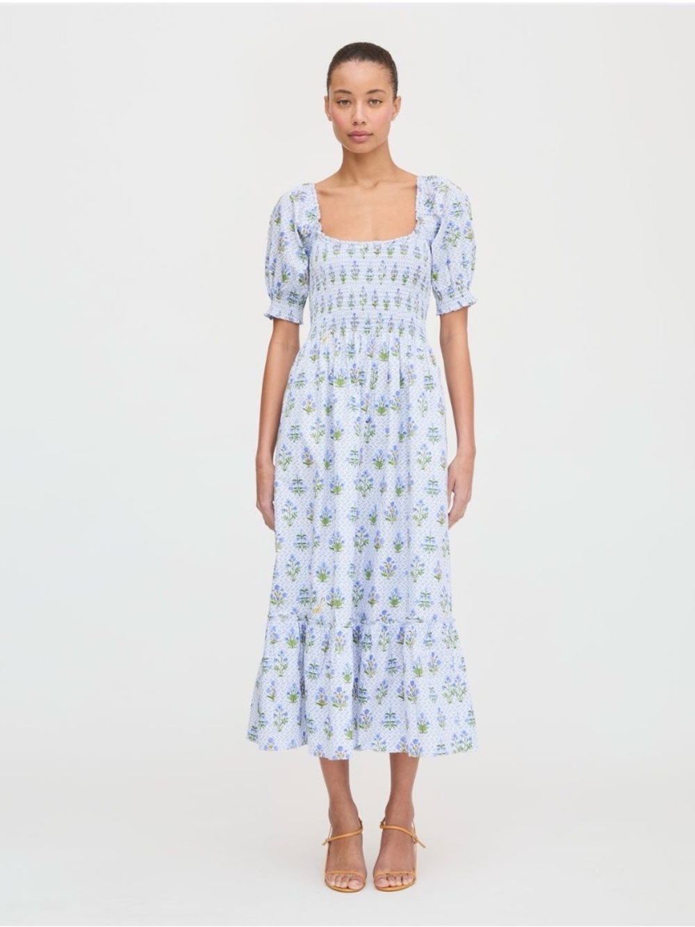 Hill House Home Blue Block Print Louisa Nap Dress Small